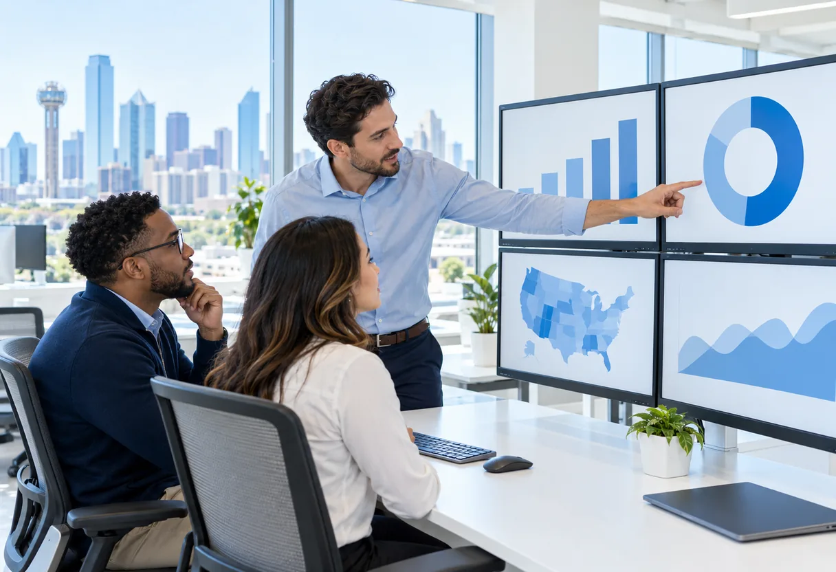 Security analysts reviewing a wall of monitoring dashboards