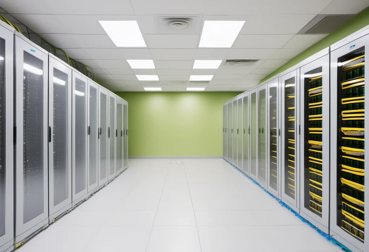 Rows of server equipment in an IT operations room