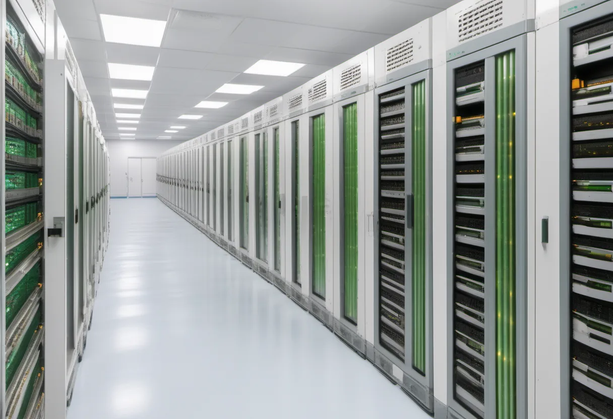 Rows of server racks in a clean room