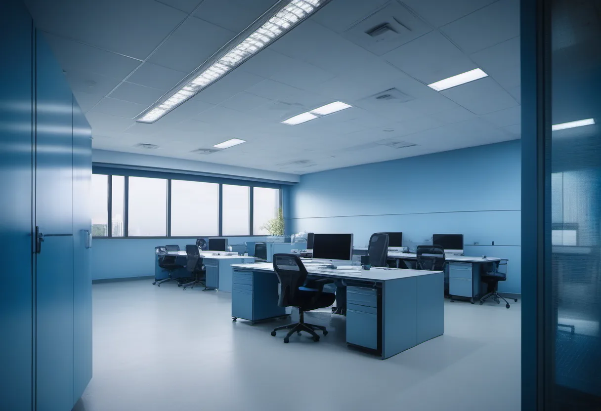 Nighttime office building network room